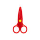 A pair of red plastic Faber-Castell playsafe scissors.
