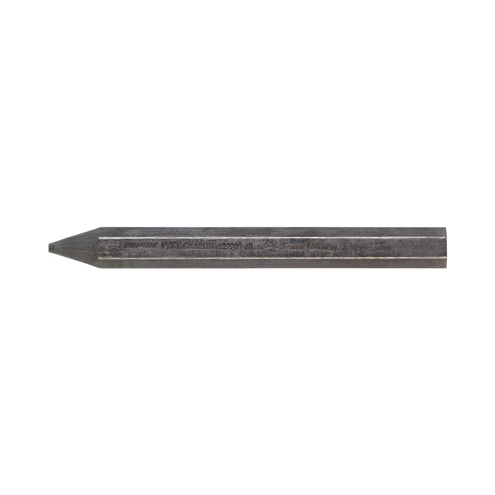 A 6B Faber-Castell Graphite stick. The stick is sharpened to a point and hexagonal in shape.