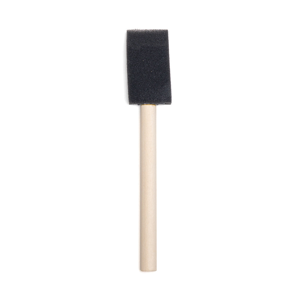 The Royal and Langnickel foam brush with a round wooden handle and 1 inch wide black foam brush head.