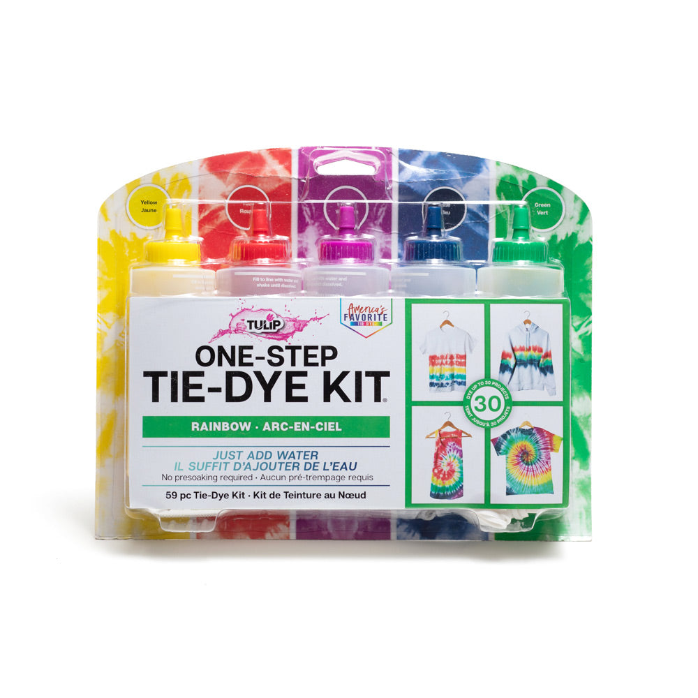 5 Tubes of Tulip one-step tie-dye kit in rainbow colours. Just add water. Dye up to 30 projects.