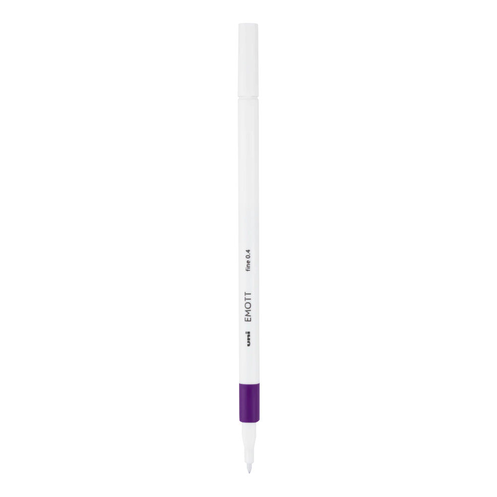 A fuchsia Uni Emott ever fine fineliner pen with 0.4 millimetre width nib.