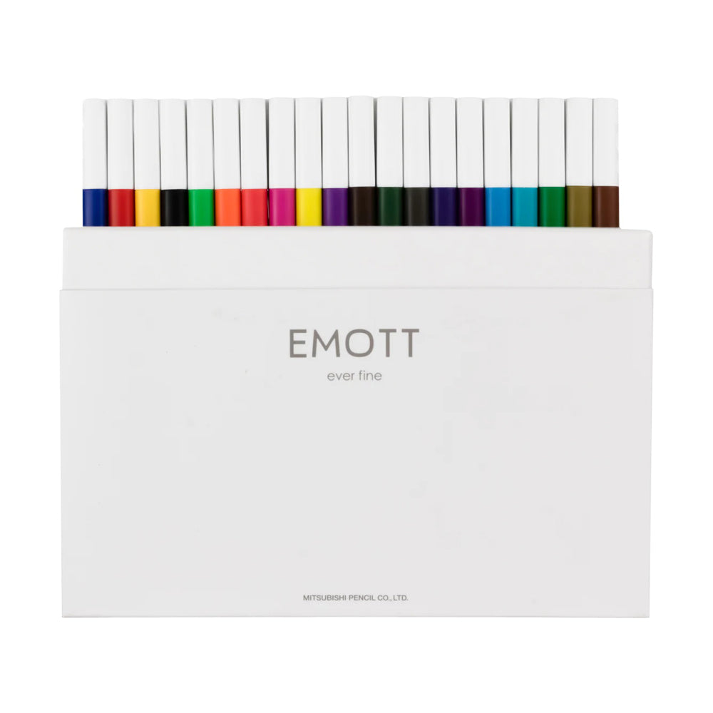 A set of 40 assorted colours of Uni Emott ever fine fineliner pen with 0.4 millimetre width nib.
