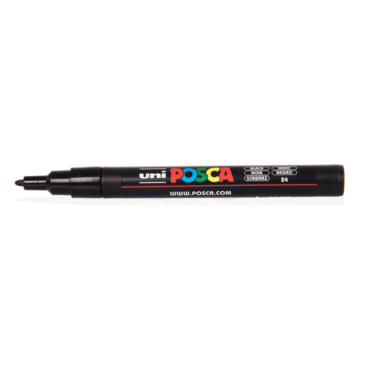 A black Uni Posca PC-3M fine bullet tip marker. 