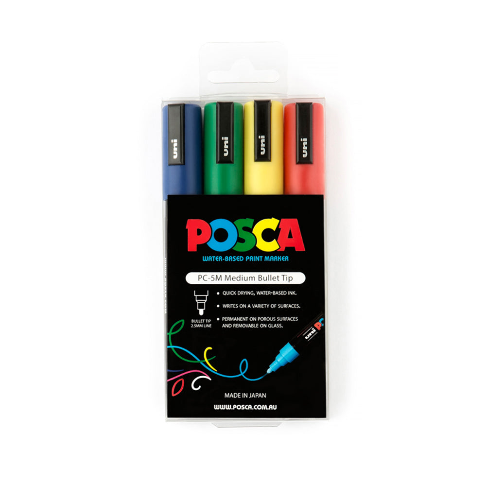 A set of 4 assorted colours of Uni Posca PC-5M medium tip markers. 