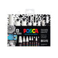 A set of 8 white Uni Posca markers in assorted tip sizes. The water based paint markers are quick drying and write on a huge variety of surfaces.