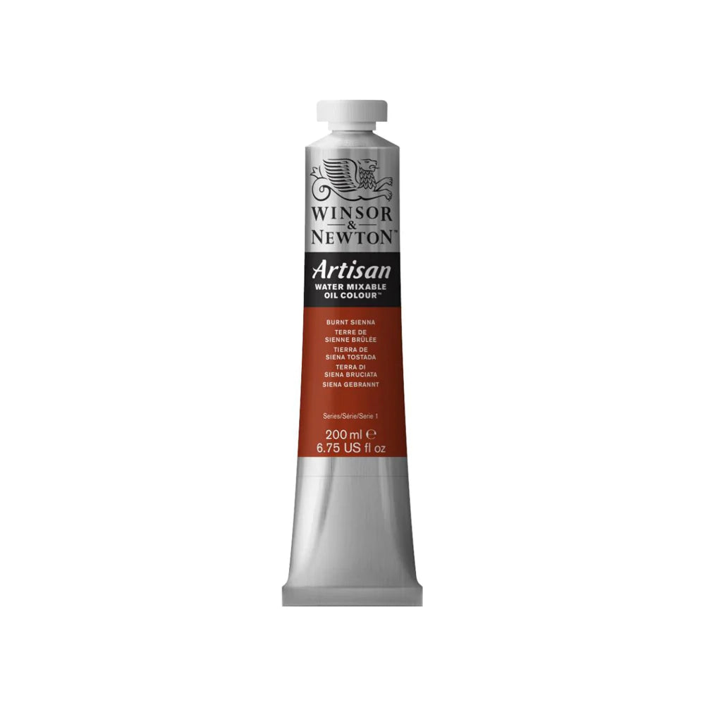 A 200 millilitre tube of burnt sienna series 1 Winsor and Newton Artisan water mixable oil colour.