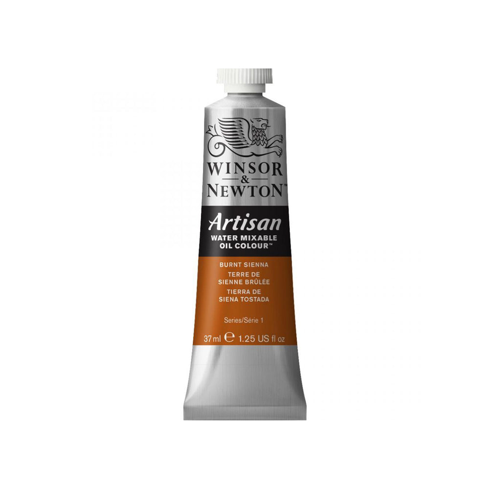 A 37 millilitre tube of burnt sienna series 1 Winsor and Newton Artisan water mixable oil colour.