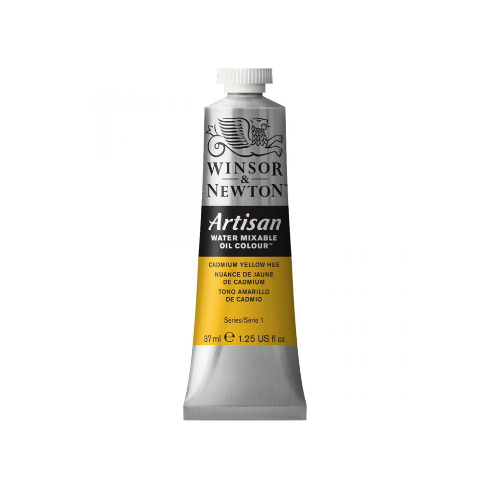 A 37 millilitre tube of cadmium yellow hue series 1 Winsor and Newton Artisan water mixable oil colour.