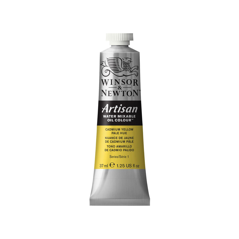 A 37 millilitre tube of cadmium yellow pale hue series 1 Winsor and Newton Artisan water mixable oil colour.