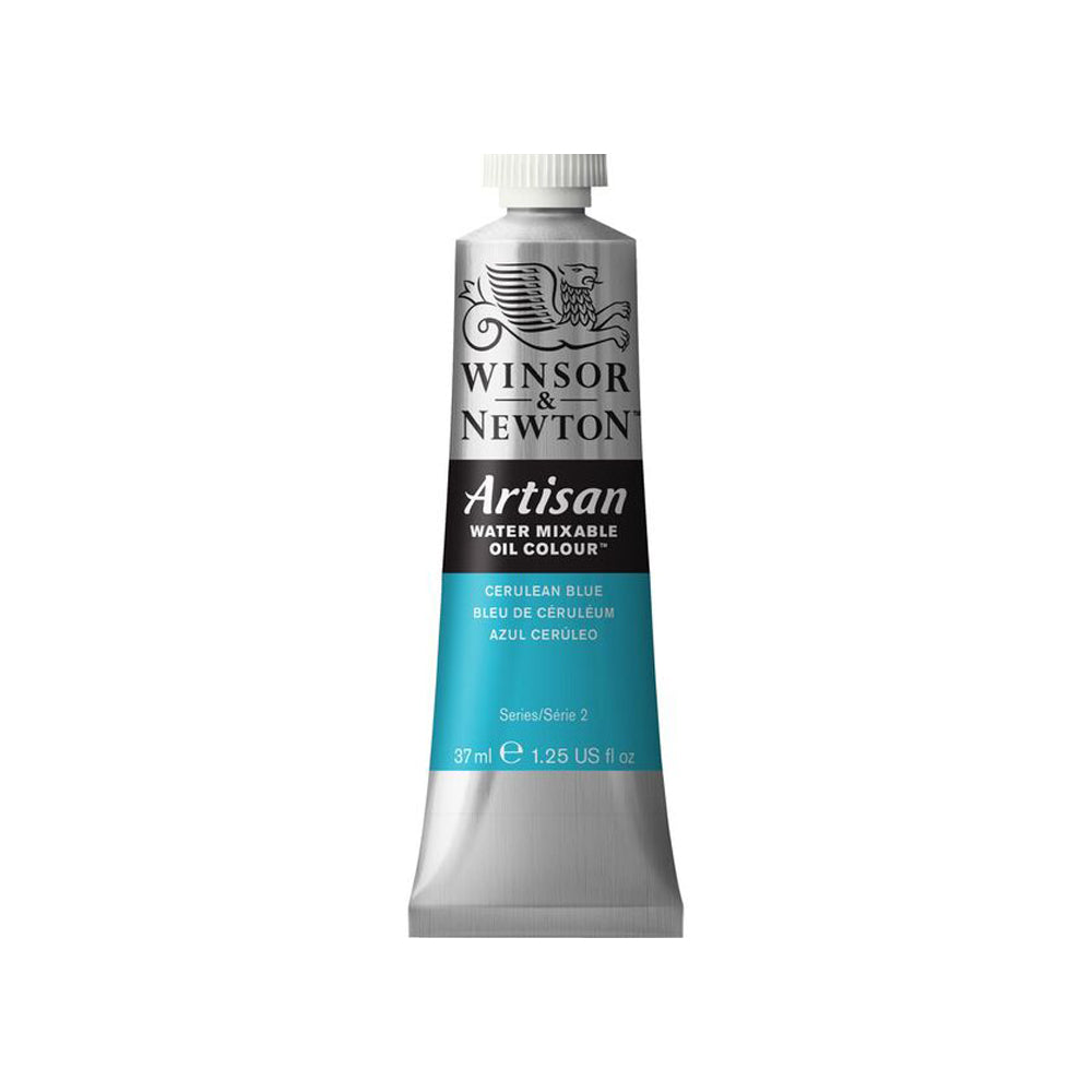 A 37 millilitre tube of cerulean blue series 2 Winsor and Newton Artisan water mixable oil colour.