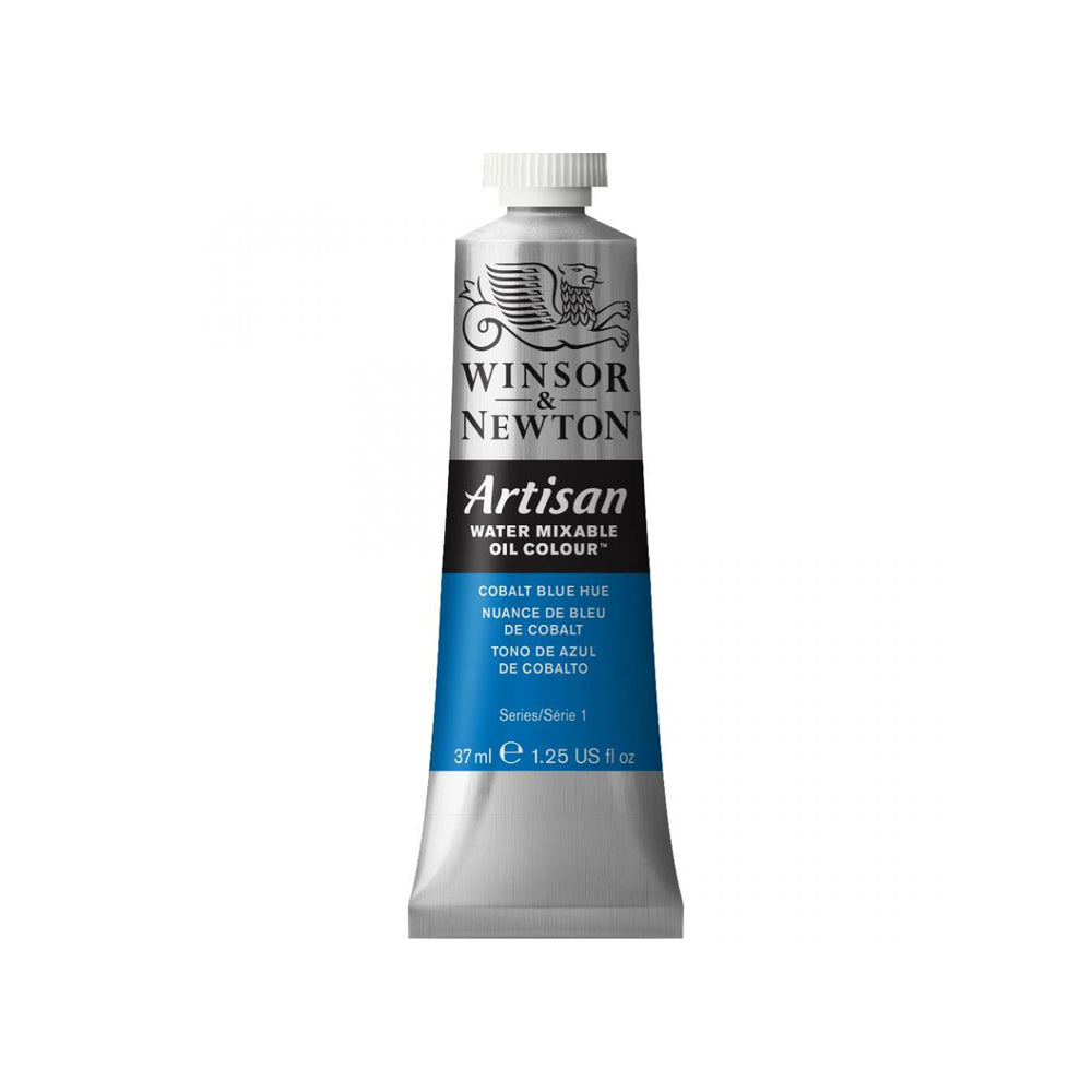 A 37 millilitre tube of cobalt blue hue series 1 Winsor and Newton Artisan water mixable oil colour.