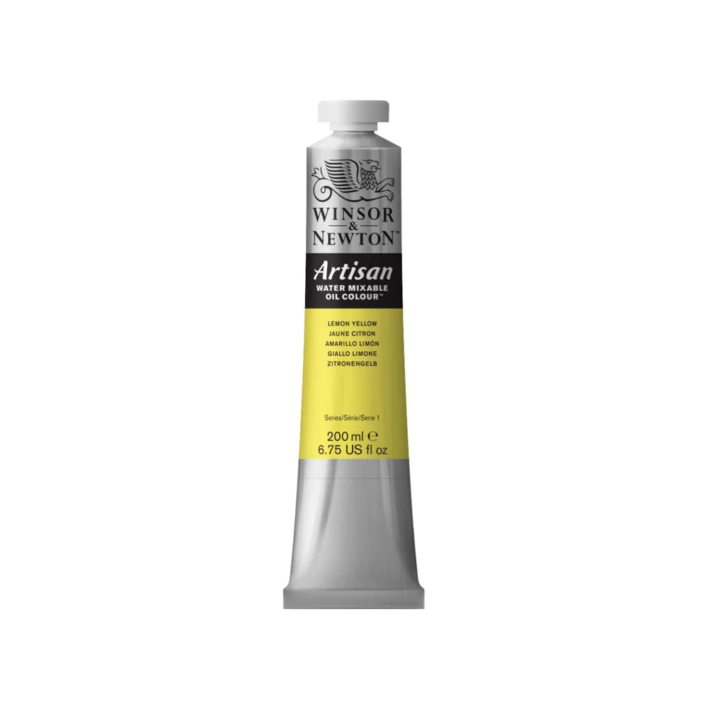A 200 millilitre tube of lemon yellow series 1 Winsor and Newton Artisan water mixable oil colour.
