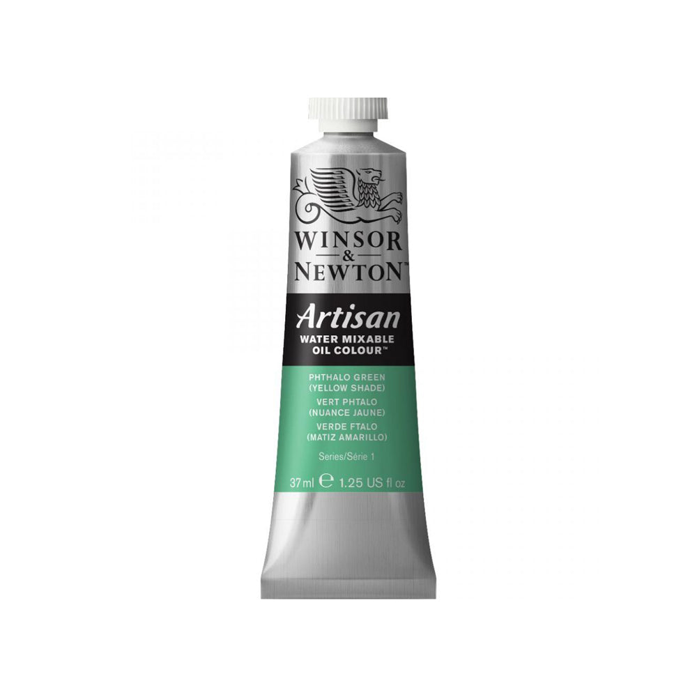 A 37 millilitre tube of phthalo green yellow series 1 Winsor and Newton Artisan water mixable oil colour.