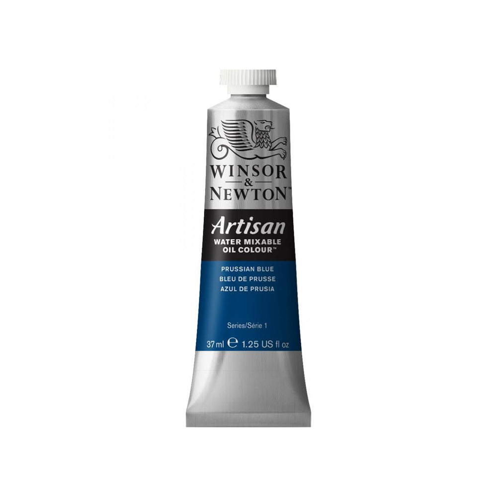 A 37 millilitre tube of Prussian blue series 1 Winsor and Newton Artisan water mixable oil colour.