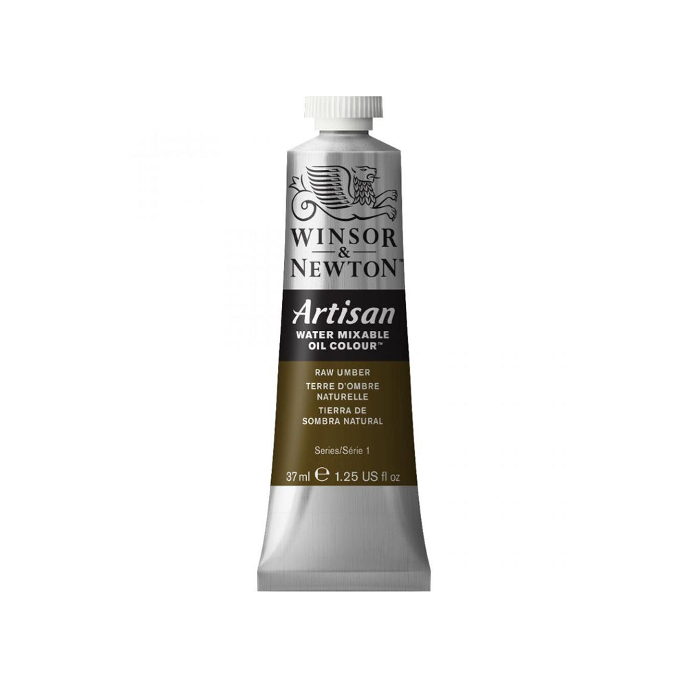 A 37 millilitre tube of raw umber series 1 Winsor and Newton Artisan water mixable oil colour.