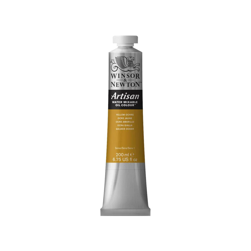 A 200 millilitre tube of yellow ochre series 1 Winsor and Newton Artisan water mixable oil colour.